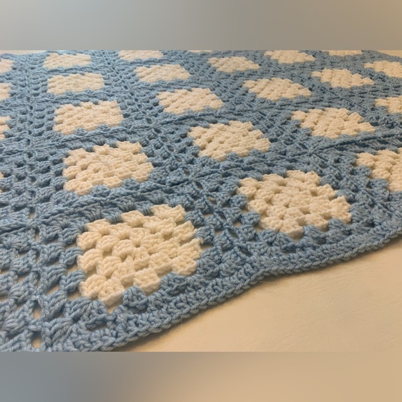 handmade Other - Crochet yarn baby blanket 30.5 x 44 inches, handmade, vintage blue and white